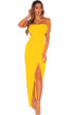 Sexy Mustard Draped Hollow-out Maxi Dress